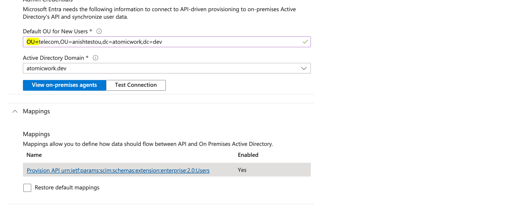 On-prem Active Directory attribute mapping