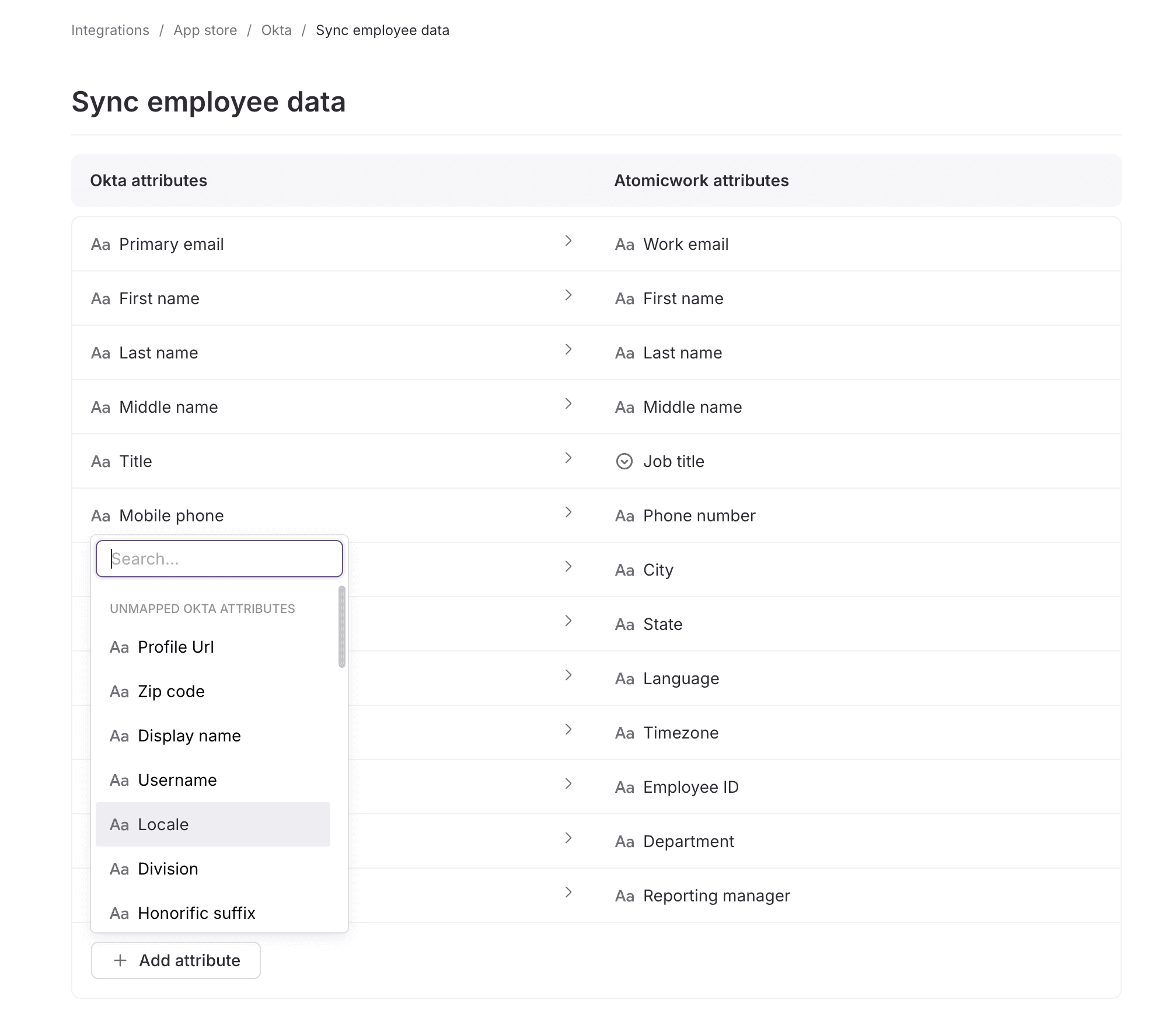 Mapping Okta attributes to Atomicwork attributes.png